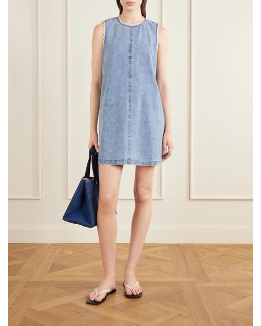 FRAME Blue Crochet Tide Organic Cotton-Blend Mini Dress