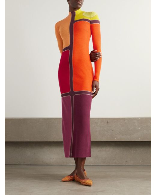 Gabriela Hearst Red Apollonis Color-Block Wool And Cashmere-Blend Turtleneck Midi Dress