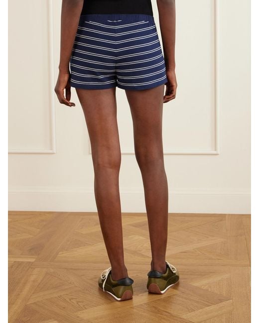 Sporty & Rich Blue Logo-Embroidered Striped Cotton-Jersey Shorts