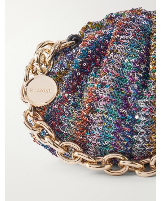 Missoni Blue Caperdoni Sequined Striped Shoulder Bag