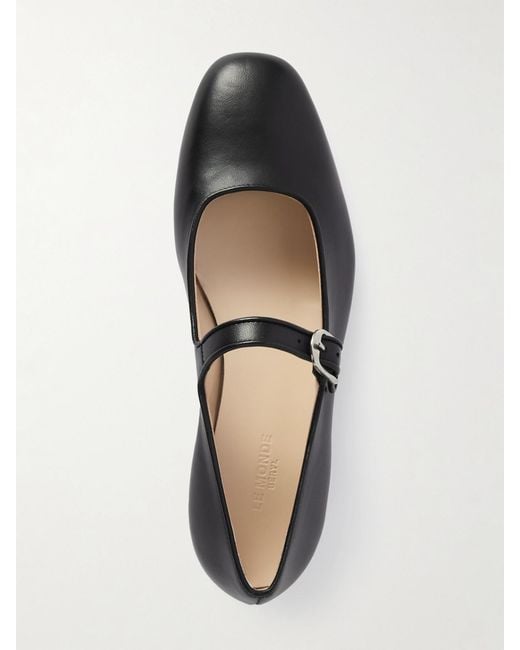 Le Monde Beryl Black Leather Mary Jane Ballet Flats