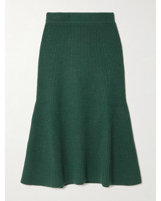 Zimmermann Green Ribbed Wool Midi Skirt