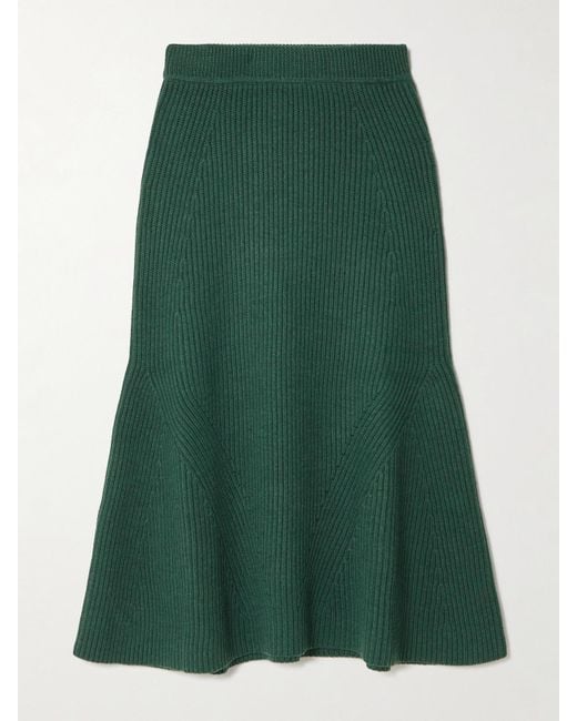 Zimmermann Green Ribbed Wool Midi Skirt