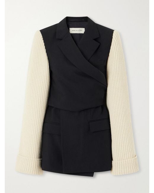 Dries Van Noten Black Ribbed Wool And Cashmere-Blend Trimmed Wool-Twill Jacket