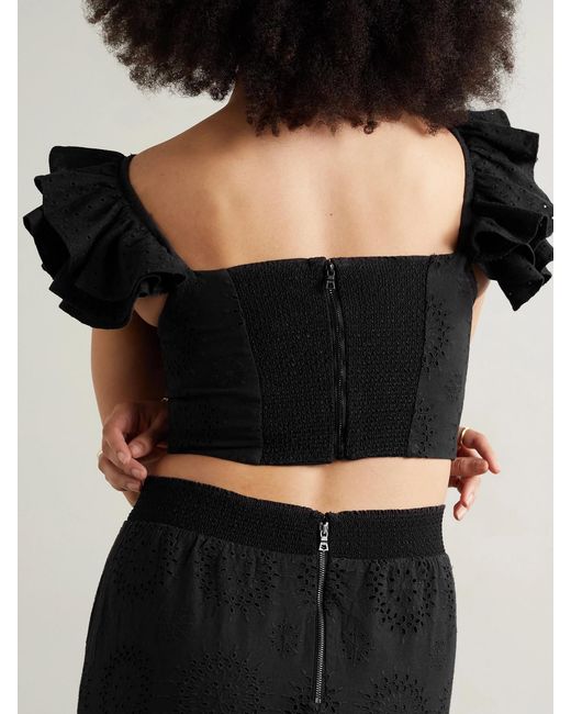 Alice + Olivia Black Tawny Cropped Broderie Anglaise Cotton And Linen-Blend Top