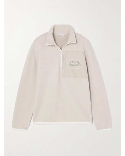 Brunello Cucinelli Natural Printed Shell-Trimmed Cashmere-Blend Sweatshirt