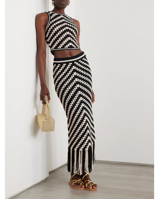 Zimmermann White Halliday Fringed Crocheted Cotton Maxi Skirt
