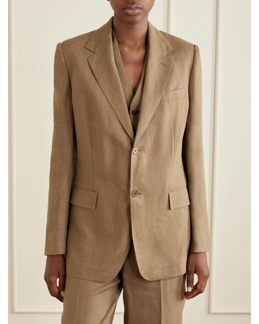 Ralph Lauren Natural Marcy Single-Breasted Linen Blazer