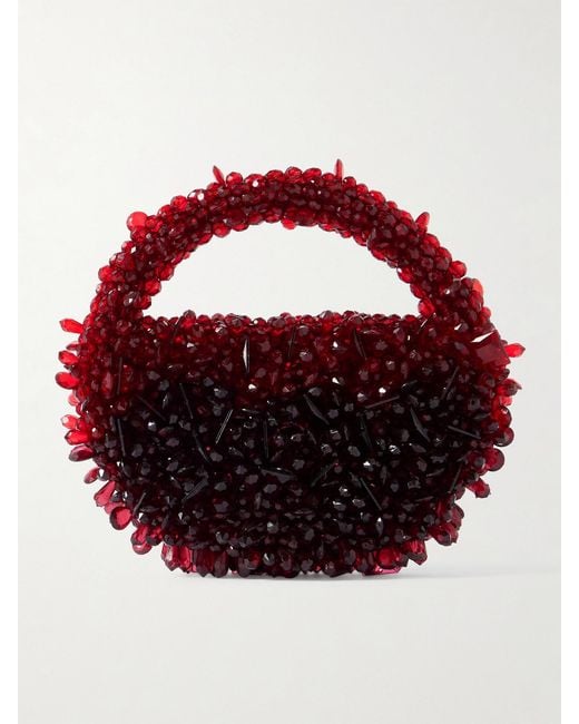 Clio Peppiatt Red Quartz Bead-Embellished Satin Shoulder Bag
