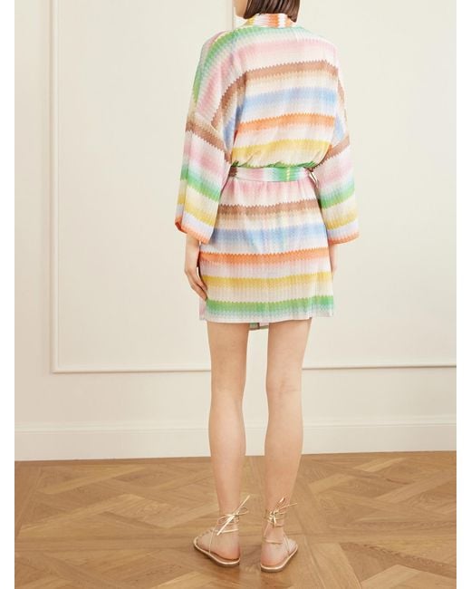 Missoni Gray Mare Belted Striped Metallic Crochet-Knit Cover-Up