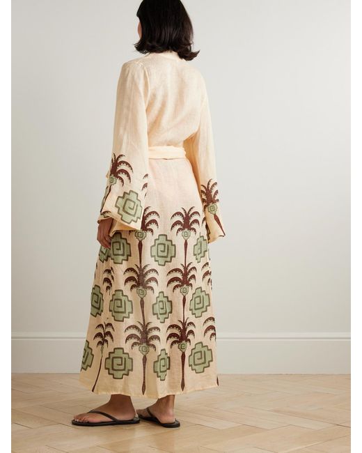 Johanna Ortiz Natural Boa Whisper Belted Printed Linen Coverup