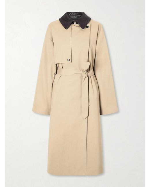 Bottega Veneta Natural Belted Leather-Trimmed Cotton Trench Coat