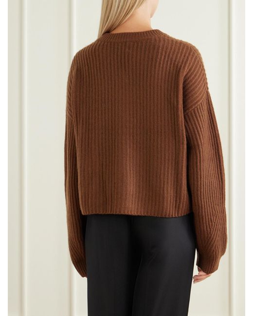 LeKasha Brown Bresil Ribbed Cashmere Cardigan