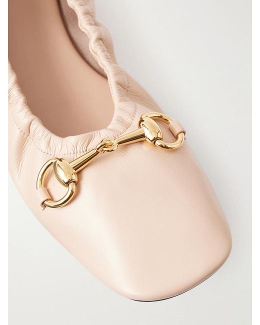 Gucci Natural Prima Horsebit-Embellished Leather Ballet Flats
