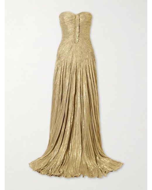 Marmar Halim Draped Pleated Metallic Silk-Georgette Gown