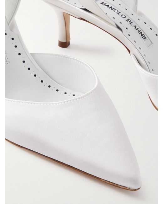 Manolo Blahnik White Carolyne Bridal 50 Slingback-Pumps Aus Satin