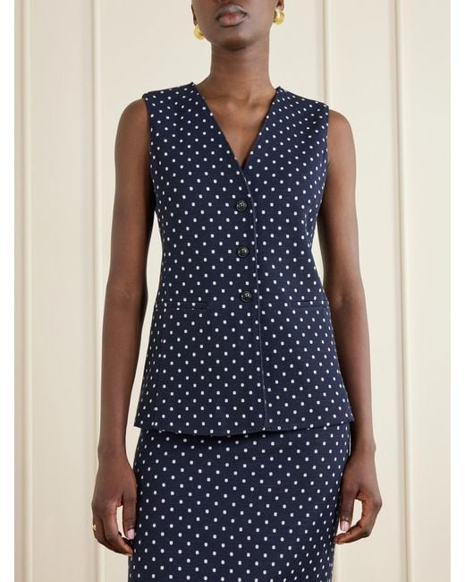 Max Mara Blue Polka-Dot Woven Waistcoat