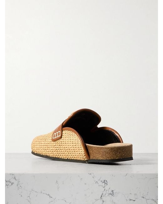J.W. Anderson Natural Leather-Trimmed Raffia Mules