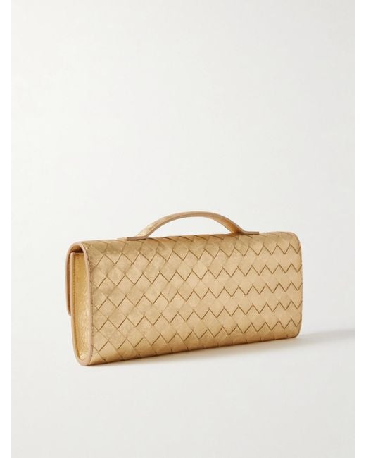 Bottega Veneta Natural Andiamo Long Intrecciato Metallic Leather Clutch