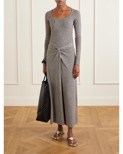 The Elder Statesman Gray Knotted Marl Knitted Cashmere Midi Skirt