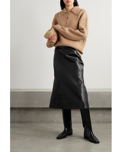 Cefinn Lucille Paneled Leather Midi Skirt in Black | Lyst