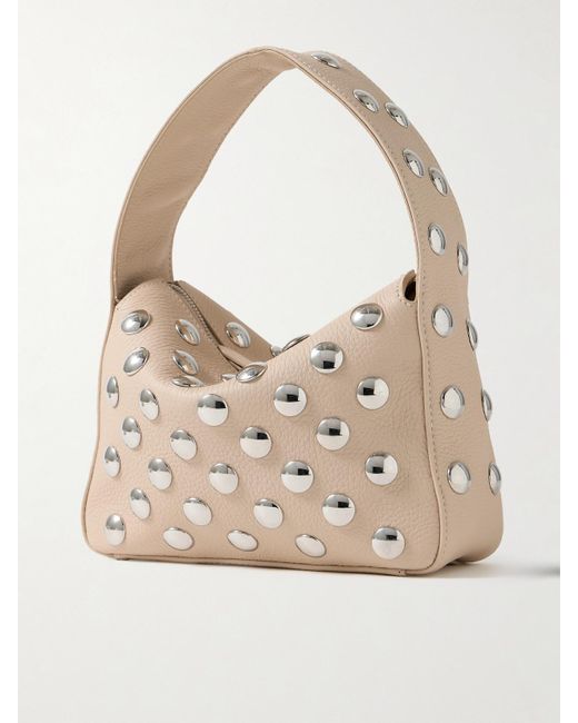 Khaite Natural Elena Small Studded Textured-Leather Shoulder Bag