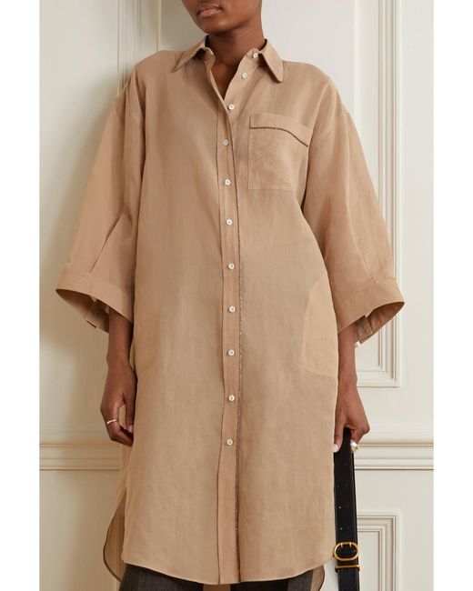 Brunello Cucinelli Natural Bead-Embellished Cotton-Organza Shirt