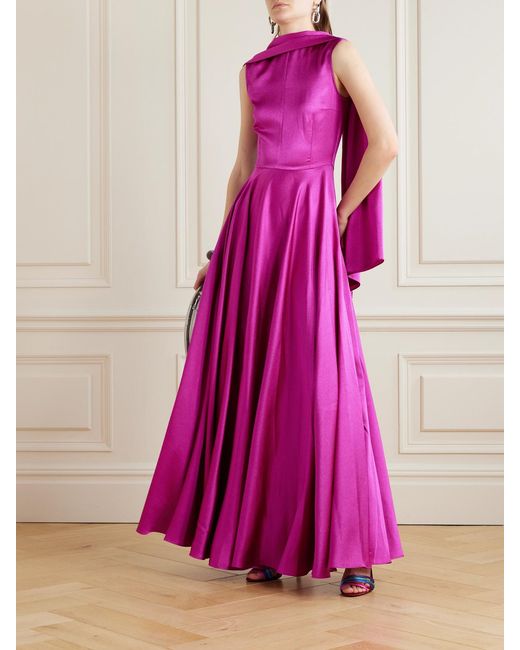 Solace London Pink Emelia Hammered-Satin Gown