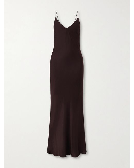 Anine Bing Brown Laurel Silk-Blend Satin Maxi Dress