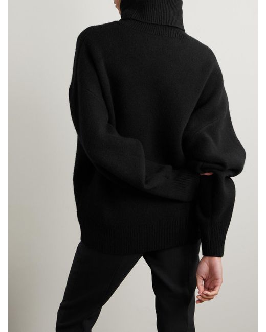 Totême  Black Oversized Wool-Blend Turtleneck Sweater