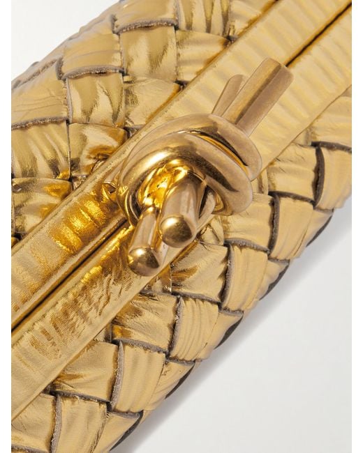 Bottega Veneta Knot Padded Intrecciato Metallic Leather Clutch