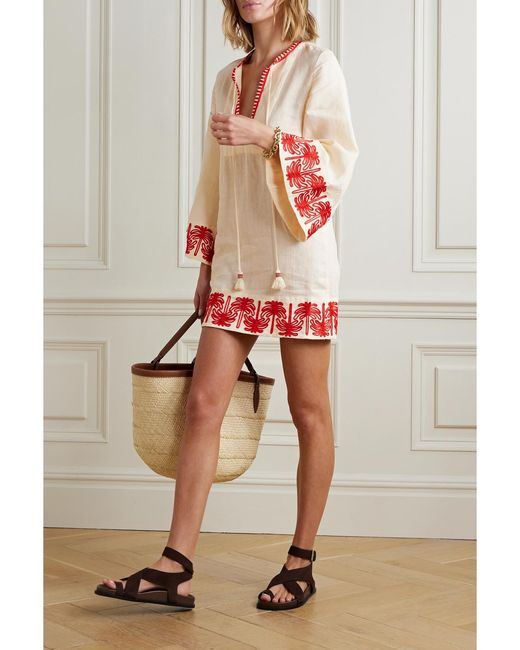 Johanna Ortiz White Net Sustain Ocean Clan Embroidered Organic Linen-Blend Mini Dress