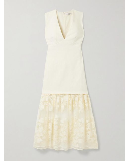 Sea Natural Arielle Linen And Cotton-Blend And Embroidered Tulle Midi Dress