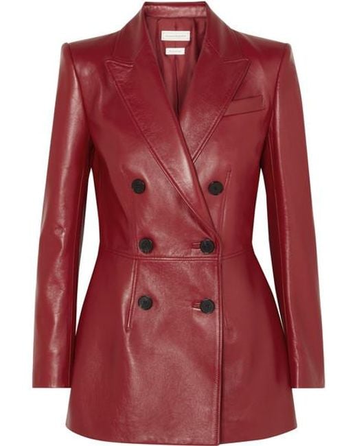 Alexander McQueen Double-breasted Leather Blazer in Red | Lyst