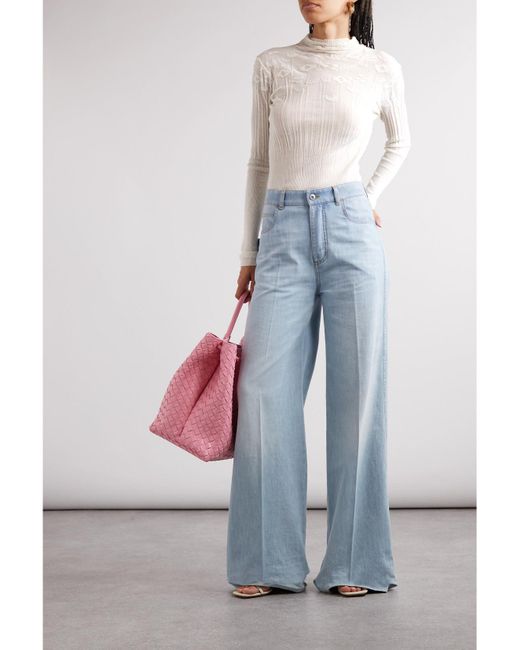 Bottega Veneta White Ribbed Pointelle-Knit Cotton-Blend Sweater