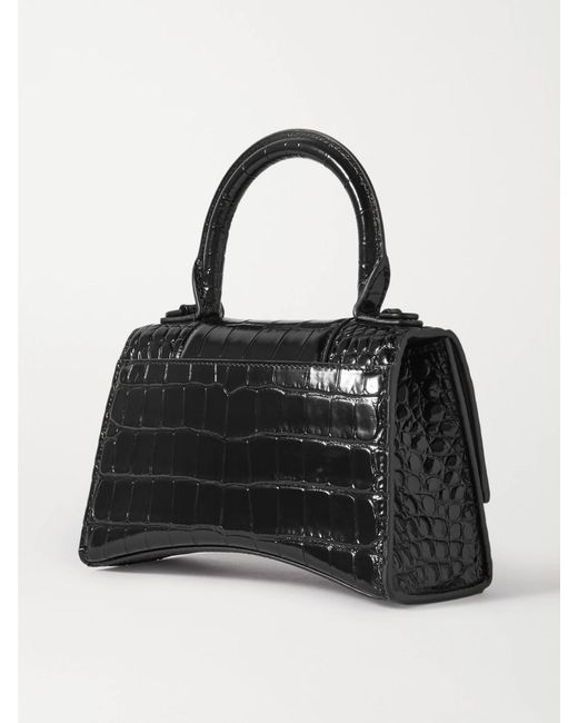 Balenciaga Black Hourglass Xs Croc-Effect Leather Tote
