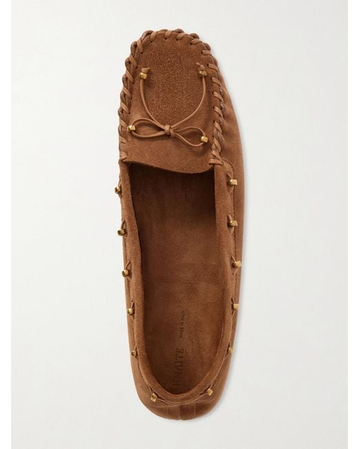Khaite White Milly Embellished Whipstitched Suede Loafers