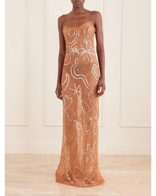 Alix Of Bohemia White Athens Paillette-Embellished Silk-Blend Maxi Dress
