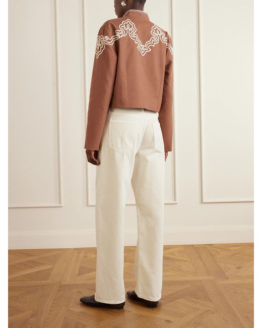 Alix Of Bohemia Brown Clarke Clove Spur Cropped Appliquéd Cotton-Poplin Jacket