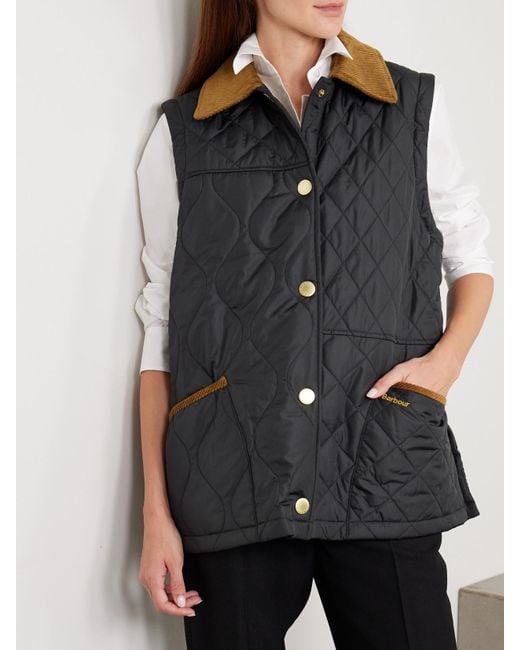 Barbour Black Lorrie Convertible Corduroy-Trimmed Quilted Shell Jacket