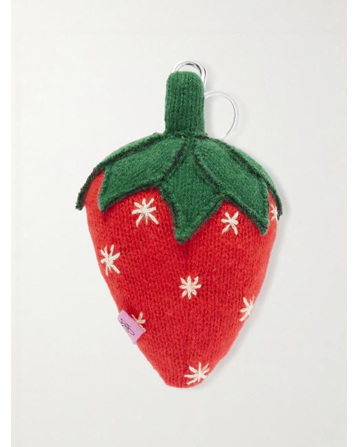 The Elder Statesman Green Strawberry Crocheted Cashmere Keychain