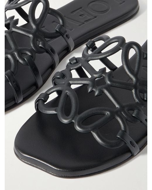 Loewe Black Petal Anagram Leather Sandal