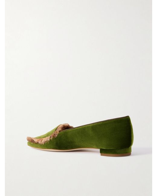 Manolo Blahnik Green Agofran Loafers Aus Samt Mit Fransen