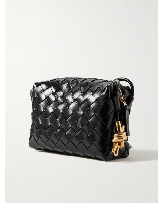 Bottega Veneta Black Loop Mini Intrecciato Leather Shoulder Bag