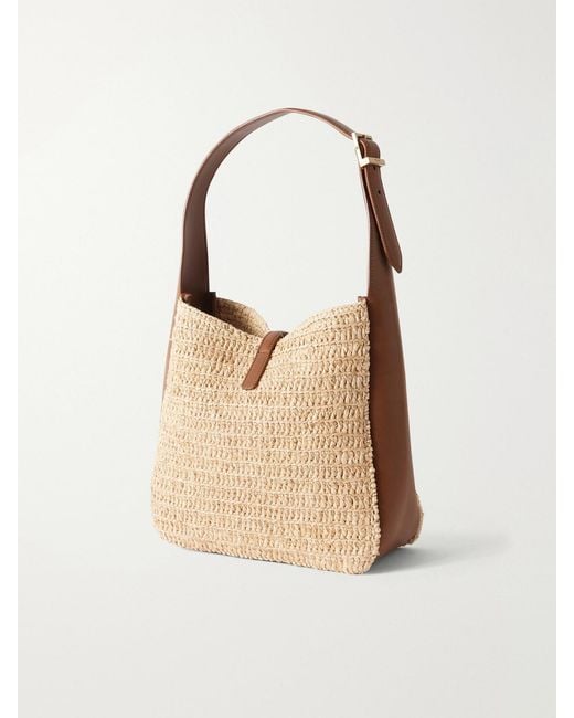 Saint Laurent Natural Le 5 À 7 Bea Small Leather-Trimmed Raffia Shoulder Bag