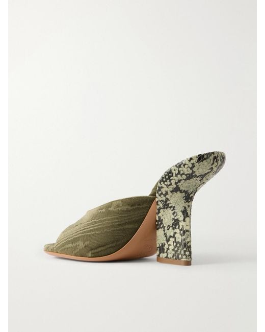 Dries Van Noten Green Snake-Effect Leather-Trimmed Velvet-Moire Sandals