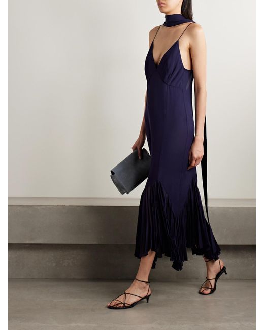 Robe Longue En Georgette De Soie À Plis Et À Foulard Candita Khaite en coloris Blue