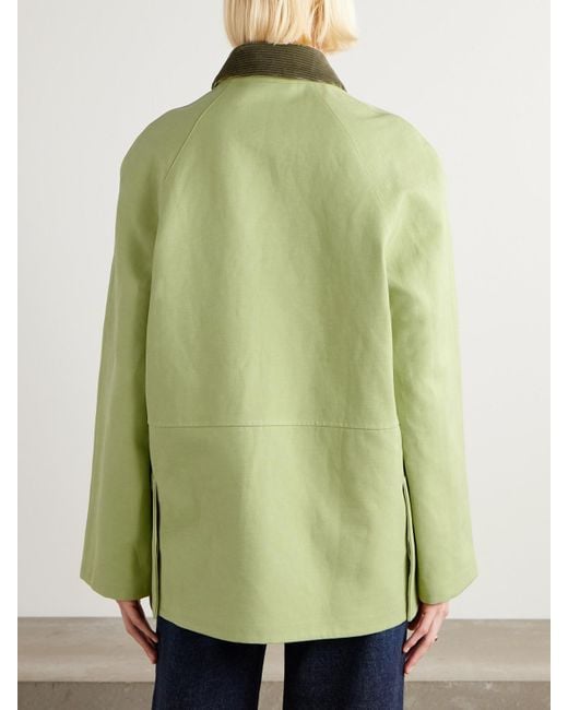 Loro Piana Green Broderick Corduroy-Trimmed Linen And Silk-Blend Coat