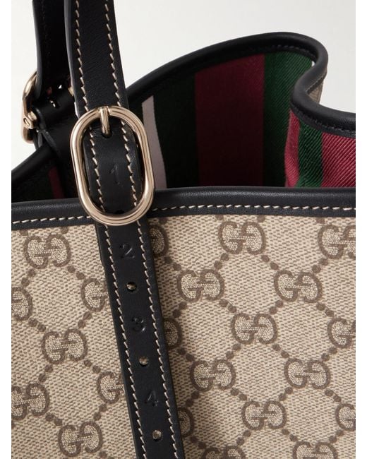 Gucci Natural Gg Emblem Große Tote Aus Beschichtetem, Bedrucktem Canvas Mit Lederbesätzen