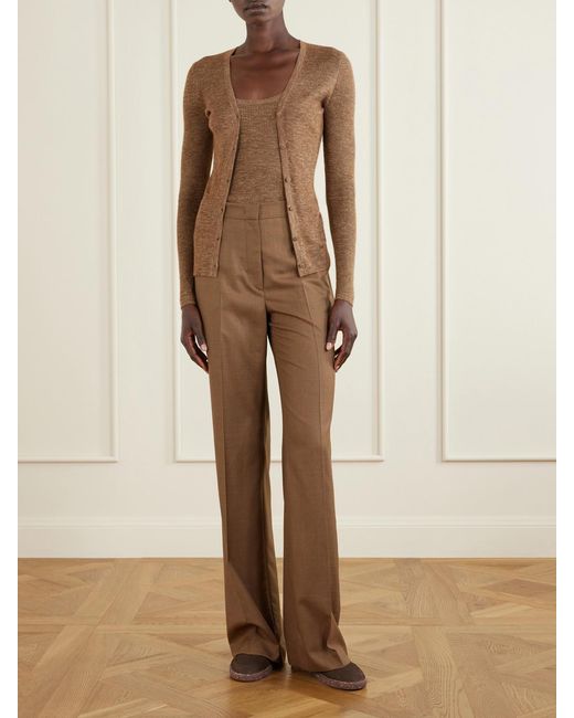 Gabriela Hearst Brown Aiste Ribbed Cashmere, Silk And Hemp-Blend Cardigan